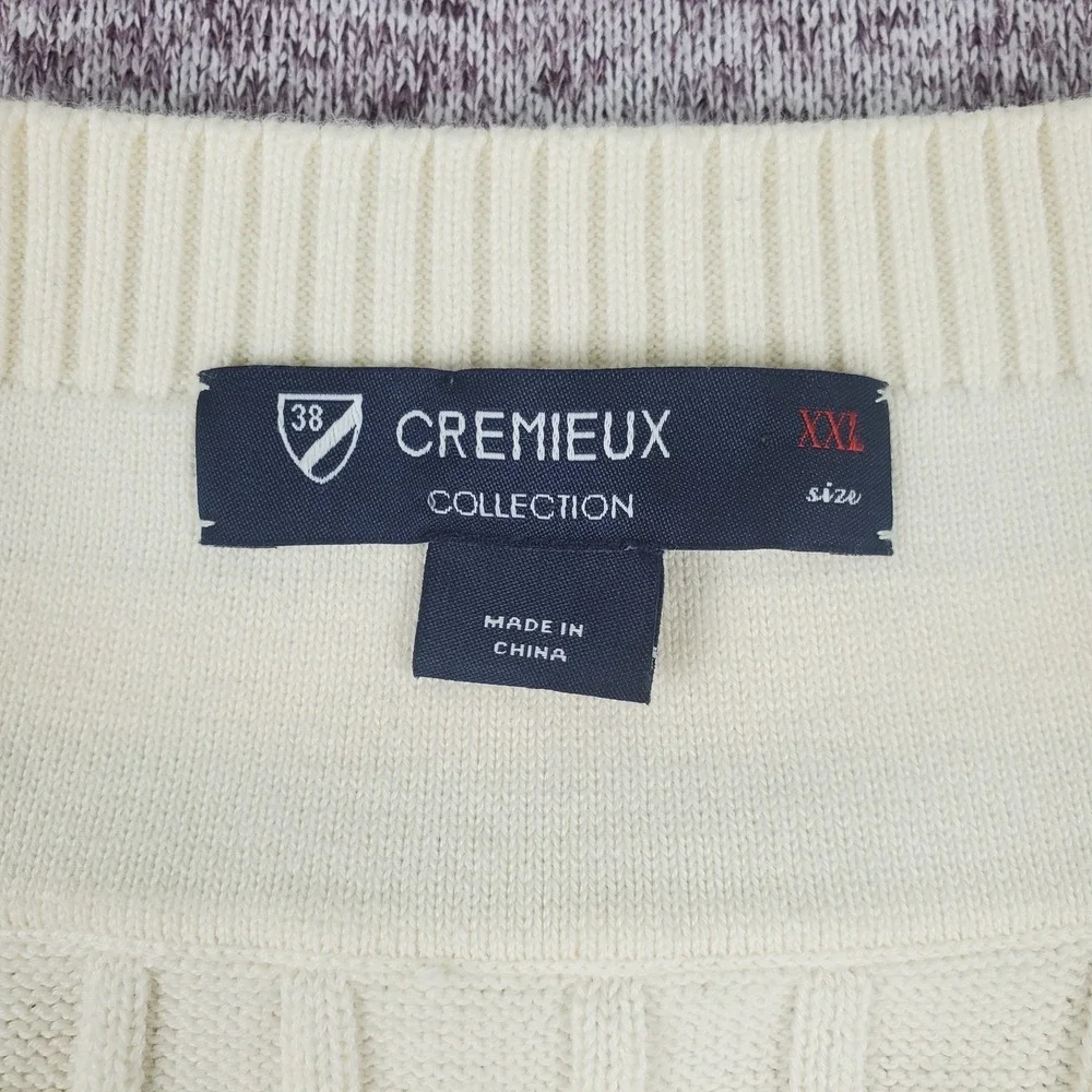Cremieux Sweater Vest Men Sz XXL Ivory Navy Cable Knit V-Neck Golf Tennis Club - Picture 4 of 8